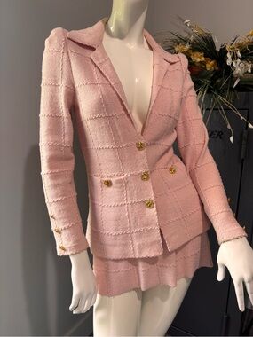 Adolfo Pink Tweed Double-Breasted Blazer